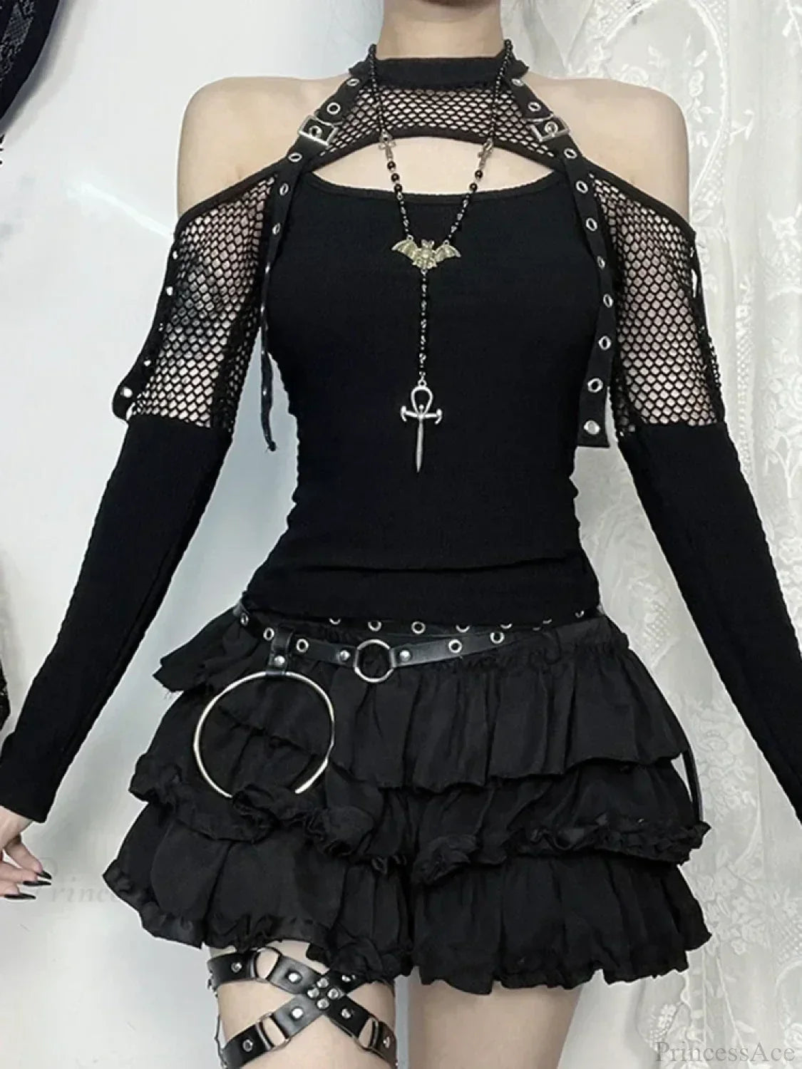 Mesh Hollow Sleeve Knit Top