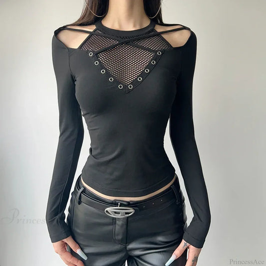 Fishnet Patchwork Knit Top